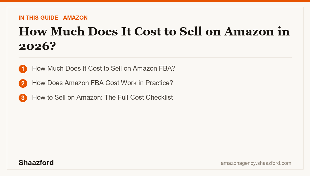 How Much Does It Cost to Sell on Amazon in 2026?: How Much Does It Cost to Sell on Amazon FBA?, How Does Amazon FBA Cost Work in Practice?, How to Sell on Amazon: The Full Cost Checklist at a glance