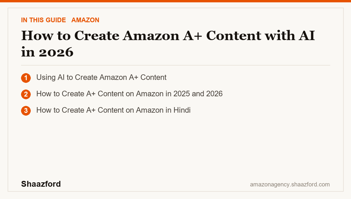 How to Create Amazon A+ Content with AI in 2026: Using AI to Create Amazon A+ Content, How to Create A+ Content on Amazon in 2025 and 2026, How to Create A+ Content on Amazon in Hindi at a glance