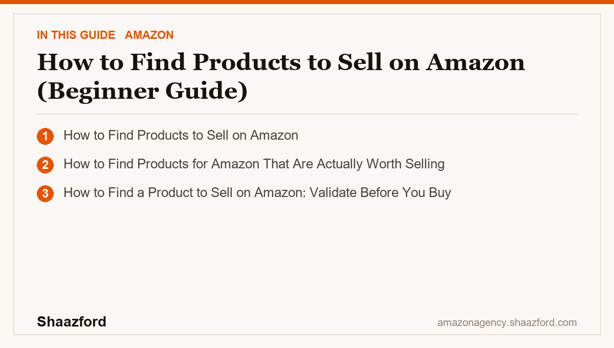 How to Find Products to Sell on Amazon (Beginner Guide): How to Find Products to Sell on Amazon, How to Find Products for Amazon That Are Actually Worth Selling, How to Find a Product to Sell on Amazon: Validate Before You Buy at a glance