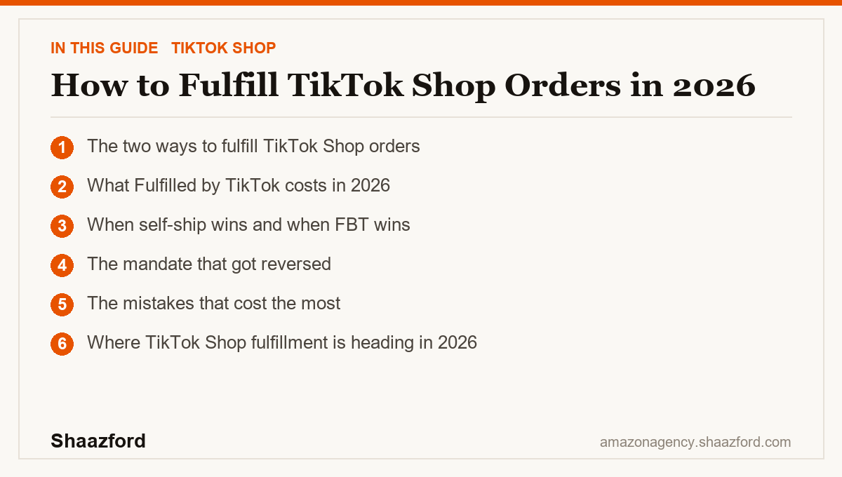 How to Fulfill TikTok Shop Orders in 2026: The two ways to fulfill TikTok Shop orders, What Fulfilled by TikTok costs in 2026, When self-ship wins and when FBT wins, The mandate that got reversed at a glance