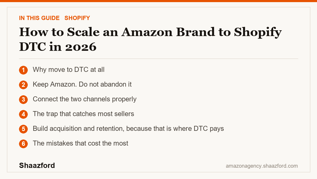 How to Scale an Amazon Brand to Shopify DTC in 2026: Why move to DTC at all, Keep Amazon. Do not abandon it, Connect the two channels properly, The trap that catches most sellers at a glance