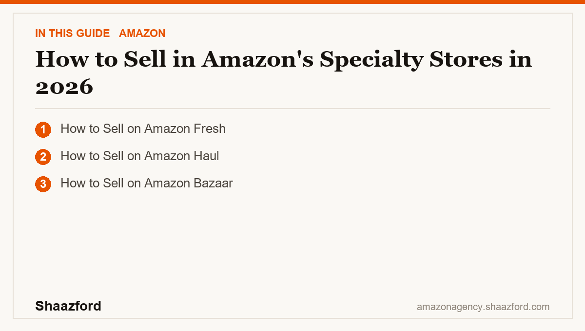 How to Sell in Amazon's Specialty Stores in 2026: How to Sell on Amazon Fresh, How to Sell on Amazon Haul, How to Sell on Amazon Bazaar at a glance