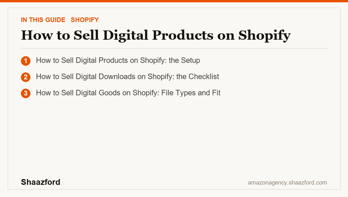 How to Sell Digital Products on Shopify: How to Sell Digital Products on Shopify: the Setup, How to Sell Digital Downloads on Shopify: the Checklist, How to Sell Digital Goods on Shopify: File Types and Fit at a glance