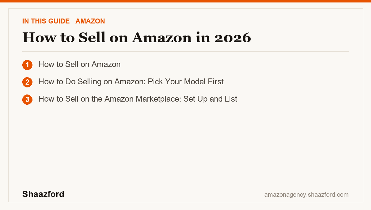 How to Sell on Amazon in 2026: How to Sell on Amazon, How to Do Selling on Amazon: Pick Your Model First, How to Sell on the Amazon Marketplace: Set Up and List at a glance