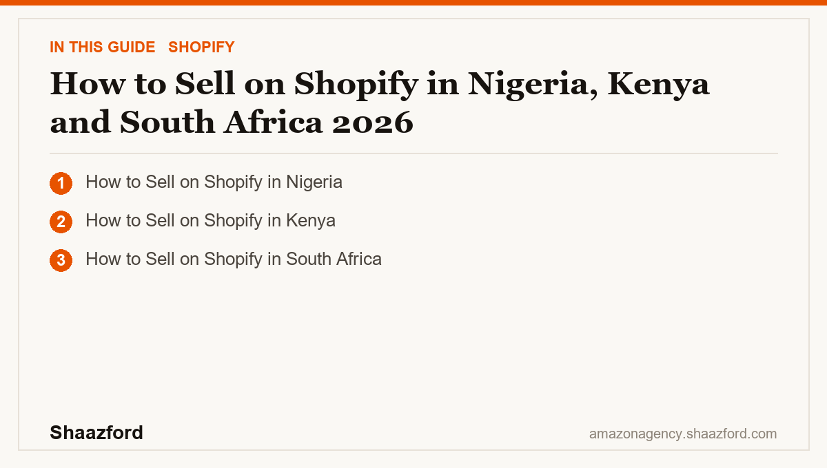 How to Sell on Shopify in Nigeria, Kenya and South Africa 2026: How to Sell on Shopify in Nigeria, How to Sell on Shopify in Kenya, How to Sell on Shopify in South Africa at a glance