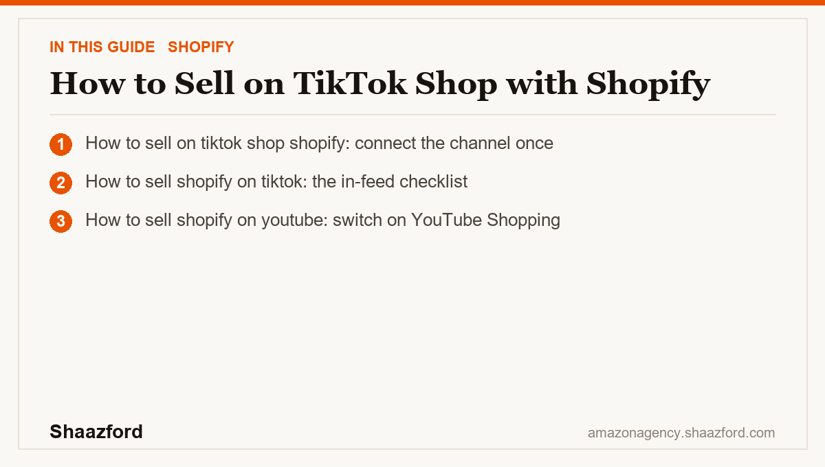How to Sell on TikTok Shop with Shopify: How to sell on tiktok shop shopify: connect the channel once, How to sell shopify on tiktok: the in-feed checklist, How to sell shopify on youtube: switch on YouTube Shopping at a glance