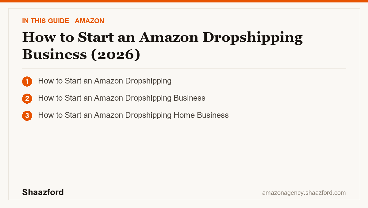 How to Start an Amazon Dropshipping Business (2026): How to Start an Amazon Dropshipping, How to Start an Amazon Dropshipping Business, How to Start an Amazon Dropshipping Home Business at a glance