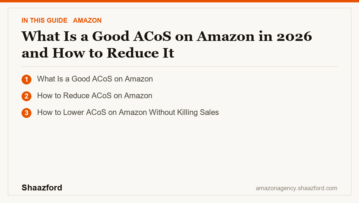 What Is a Good ACoS on Amazon in 2026 and How to Reduce It: What Is a Good ACoS on Amazon, How to Reduce ACoS on Amazon, How to Lower ACoS on Amazon Without Killing Sales at a glance
